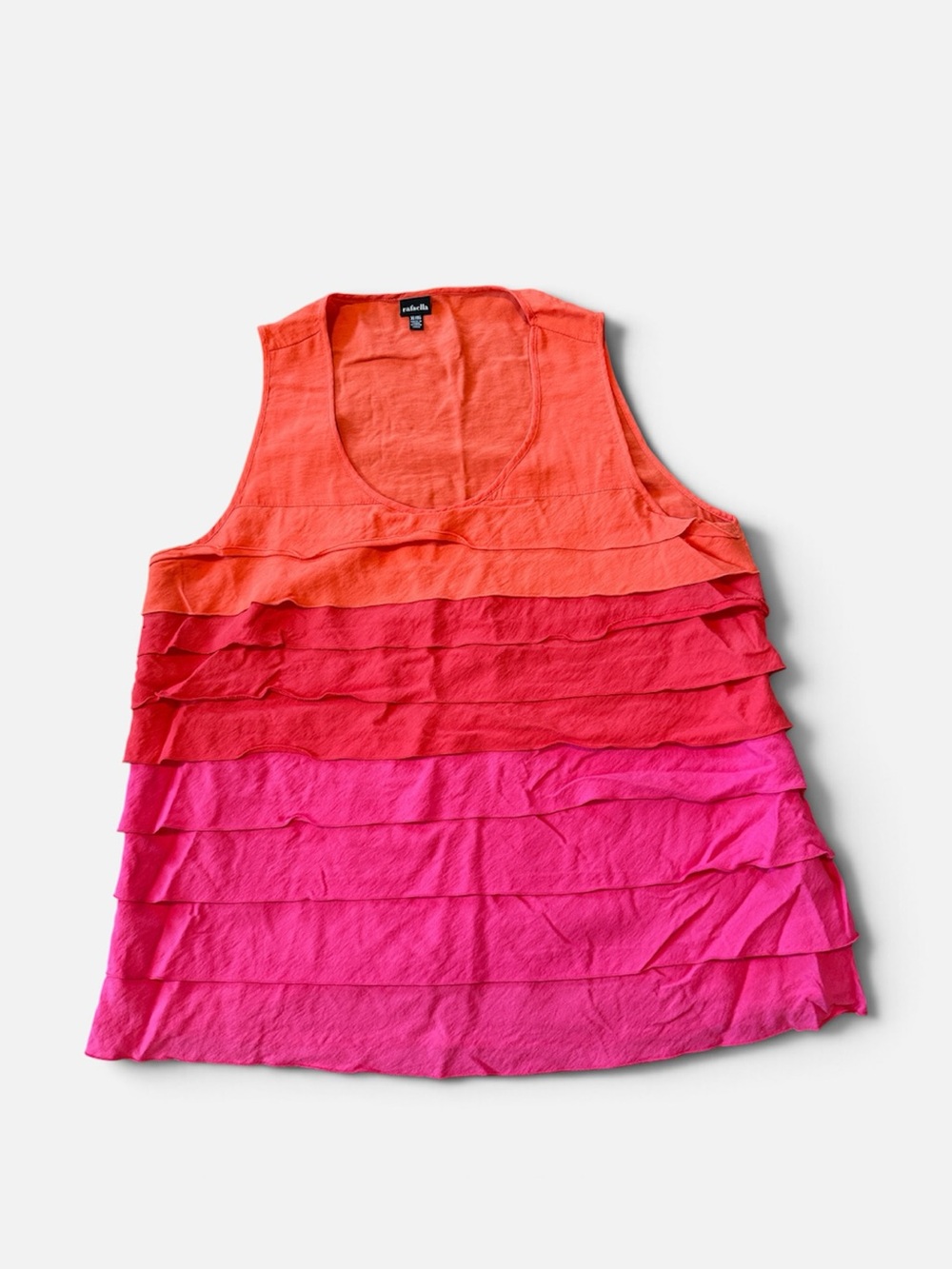 Rafaella Coral Orange to Hot Pink Tiered Ruffle Tank